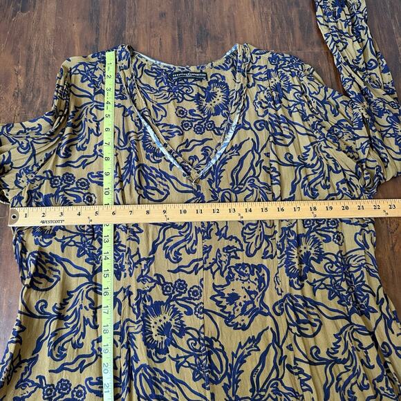 PERUVIAN CONNECTION Mini Dress Brown Blue Floral Puff Sleeve Boho - Picture 12 of 13